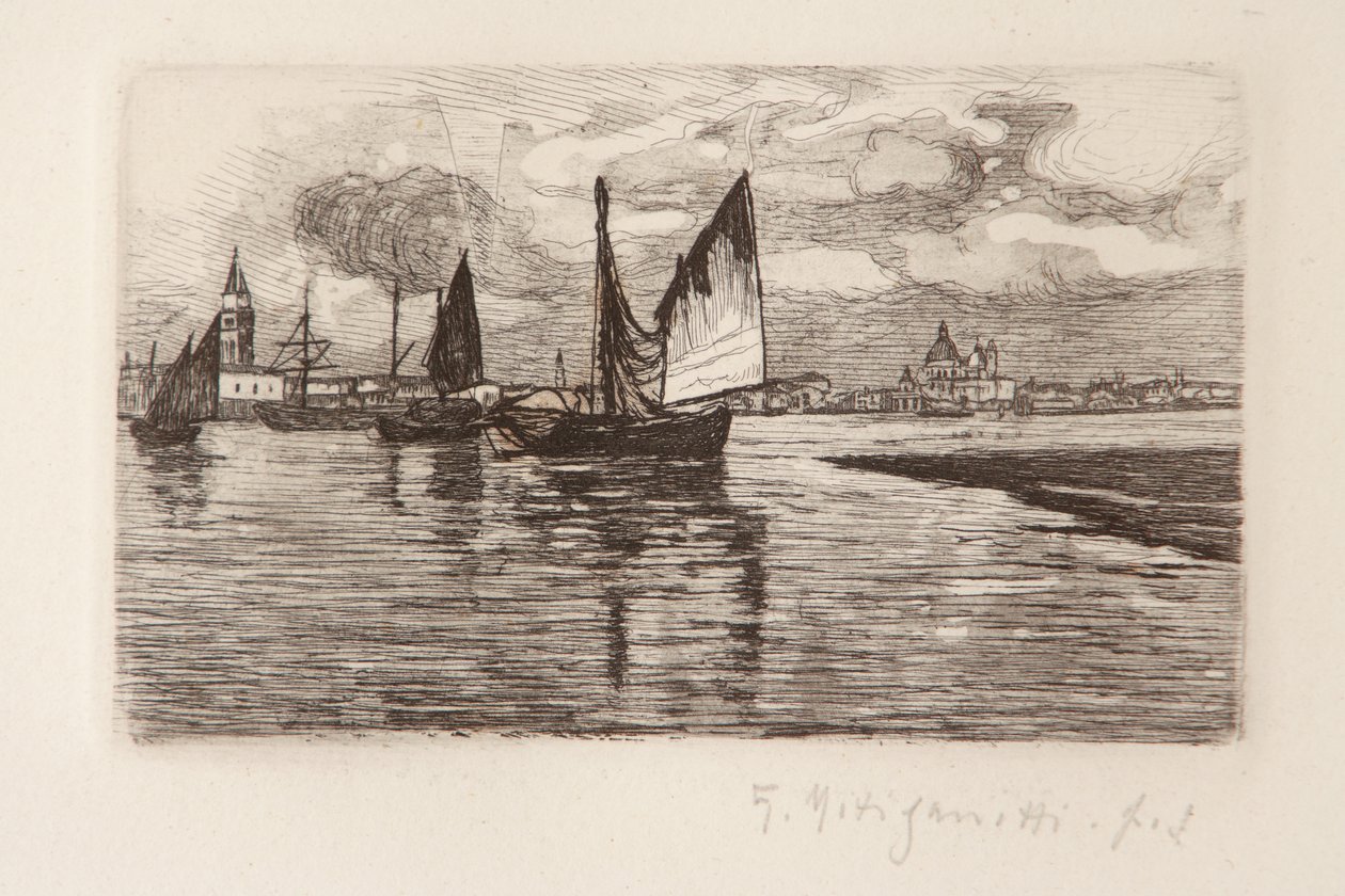 Boats in the Lagoon by Giuseppe Miti Zanetti
