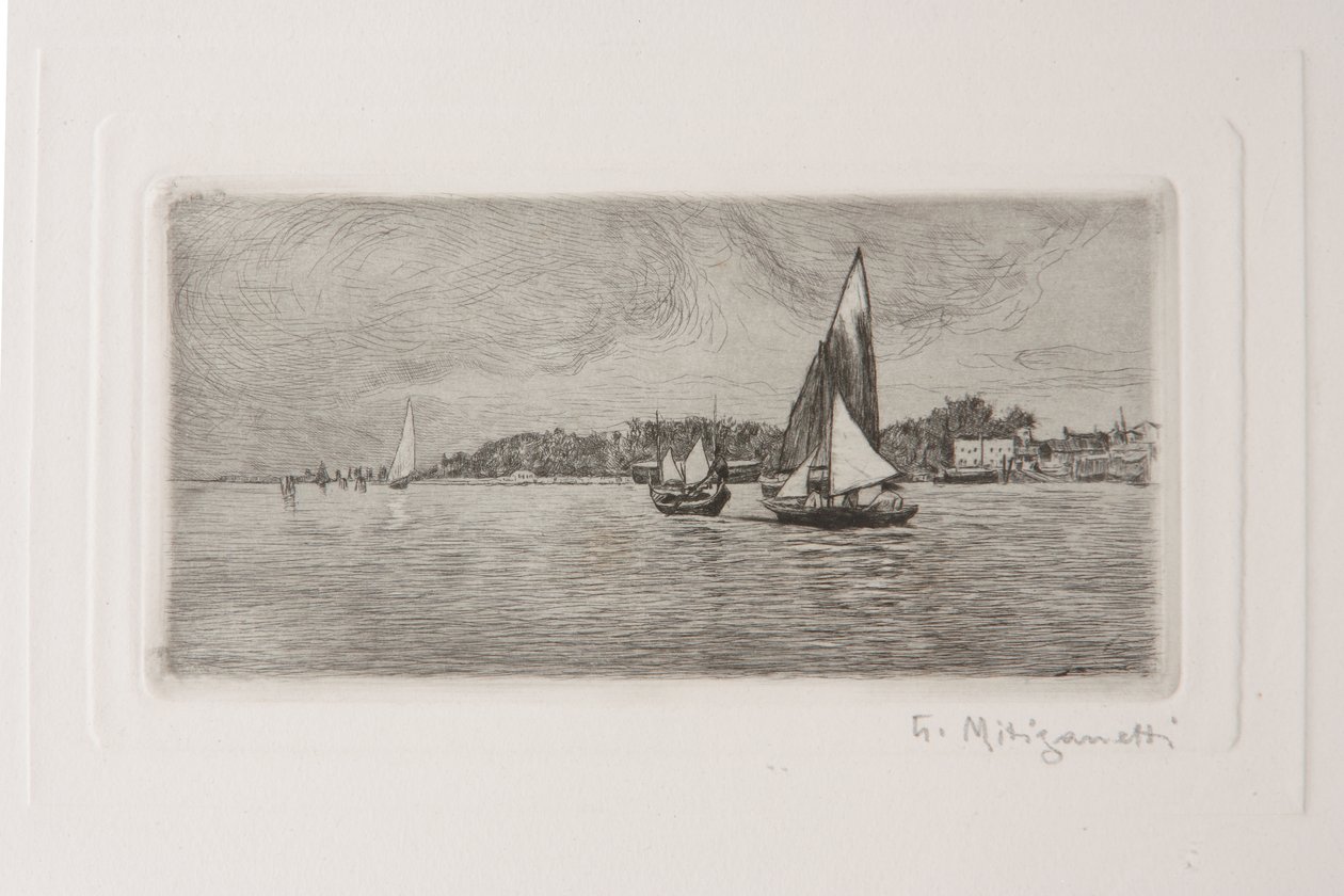 Boats in the Lagoon by Giuseppe Miti Zanetti