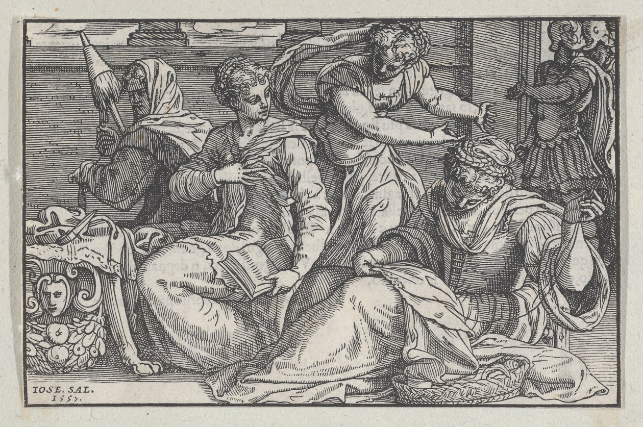 Lucretia Instructing Her Daughters in Needlework by Giuseppe Porta