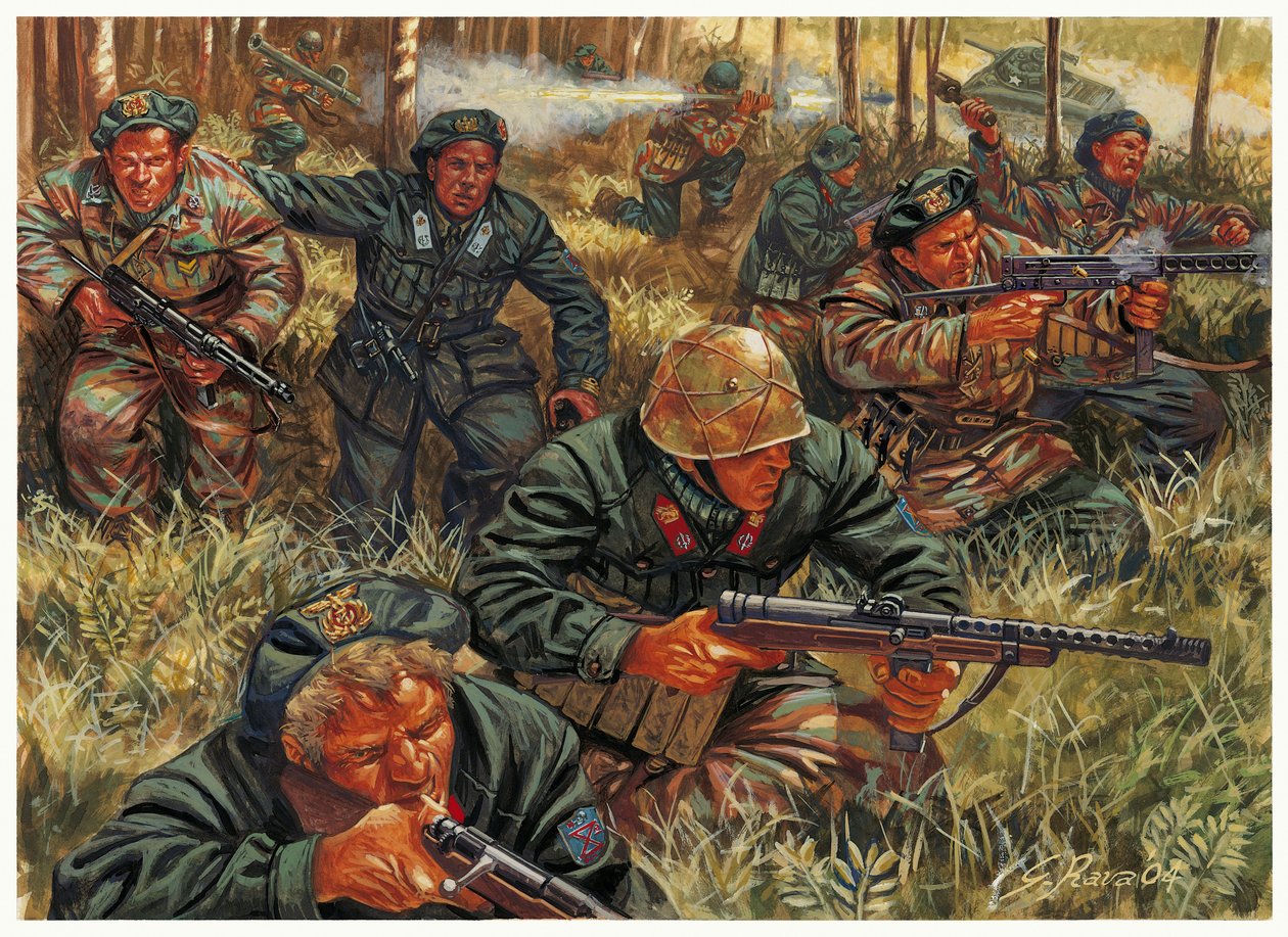 Second World War: Prince Junio Valerio Scipione Borghese (1906-1974) at the head of Italian unit Xe Flotiglia MAS or DECIMA MAS or X Mas by Giuseppe Rava