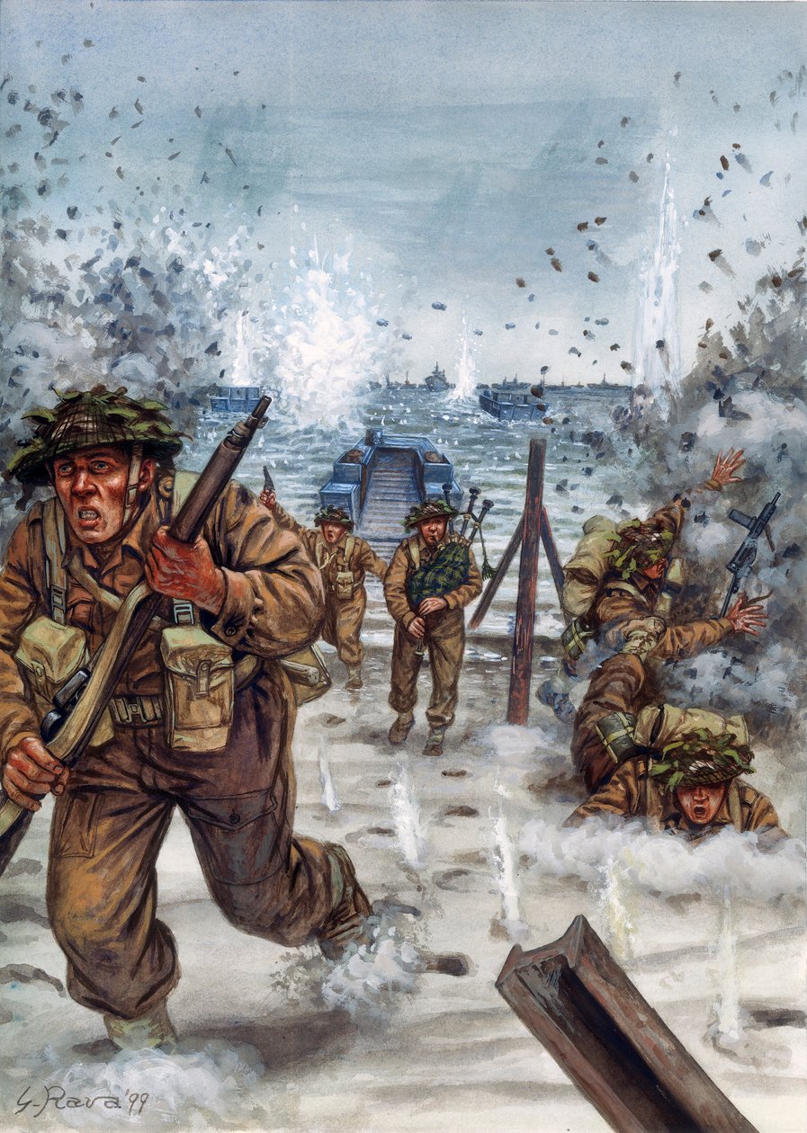 Second World War: Scottish soldiers during the Debarkage in Normandy 6/06/1944 by Giuseppe Rava