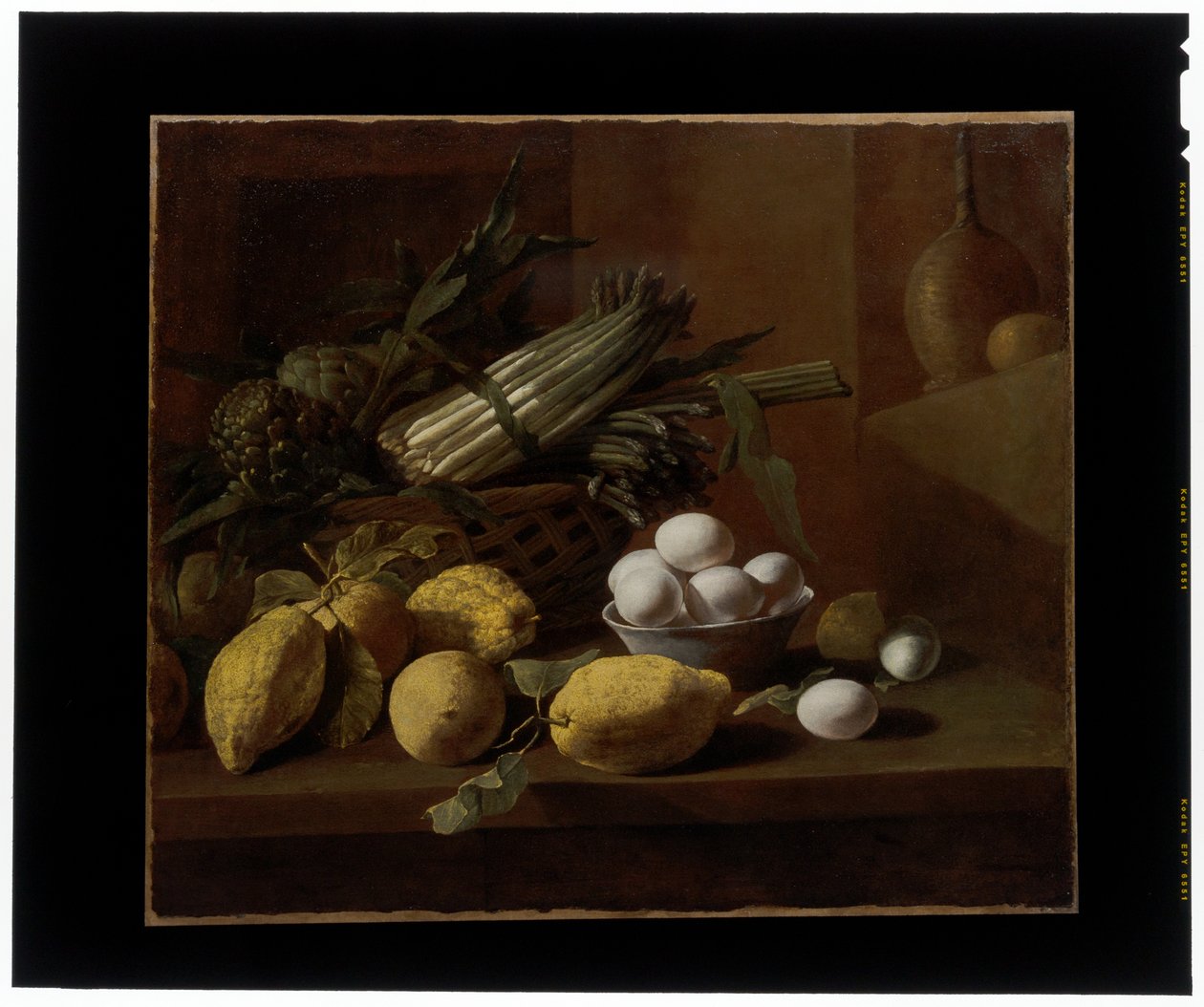 Kitchen Still Life with Artichokes, Asparagus, Lemons and Eggs by Giuseppe Recco