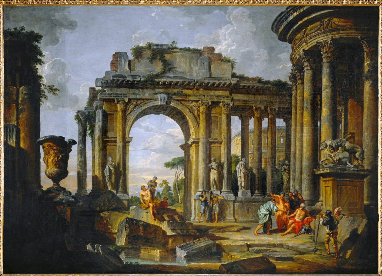 Charity to Belisarius in the Ruins by Giuseppe & Salvi Nicola (1697-1751) Pannini