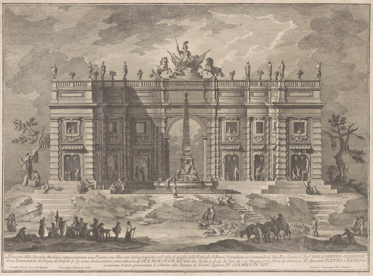 The Seconda Macchina for the Chinea of 1772: A Square with a Game Market and the Pantheon Fountain by Giuseppe Vasi, after Giuseppe Palazzi, after Paolo Posi