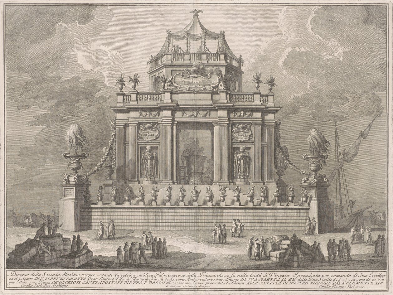 The Seconda Macchina for the Chinea of 1773: The Preparation of Theriac in Venice by Giuseppe Vasi, after Giuseppe Palazzi, after Paolo Posi