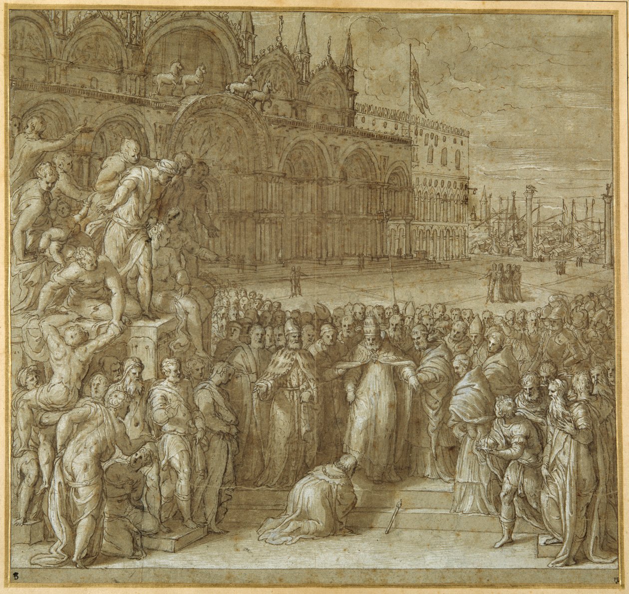 The reconciliation between Pope Alexander III and Frederick Barbarossa, in the presence of Doge Sebastiano Ziani by Giuseppe della Porta Salviati