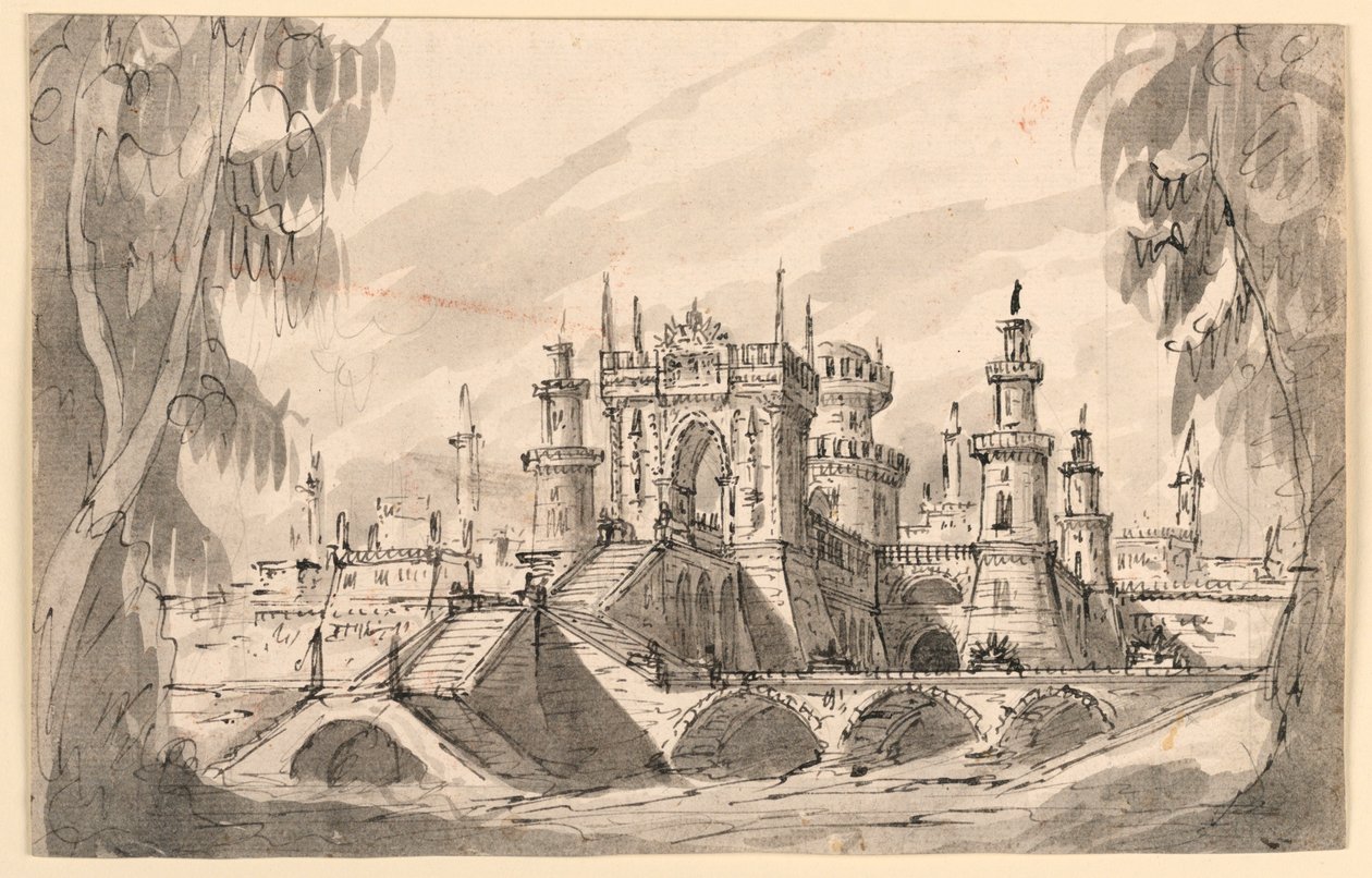 Stage Design, Citadel on a River by Giuseppino Galliari