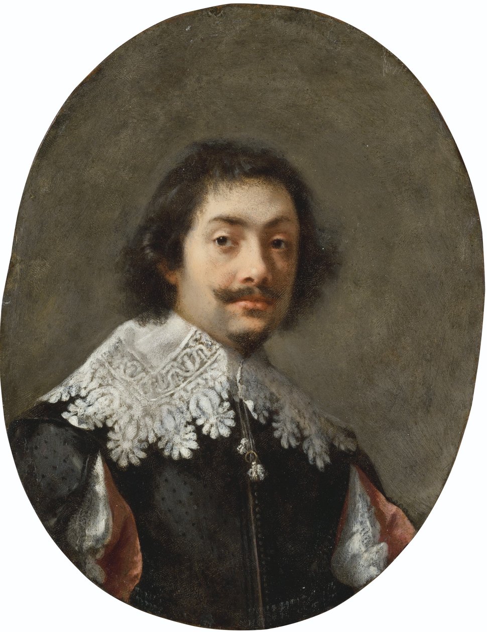 Portrait of a man, bust-length, in a doublet with slashed sleeves and a lace falling band by Gonzales Coques