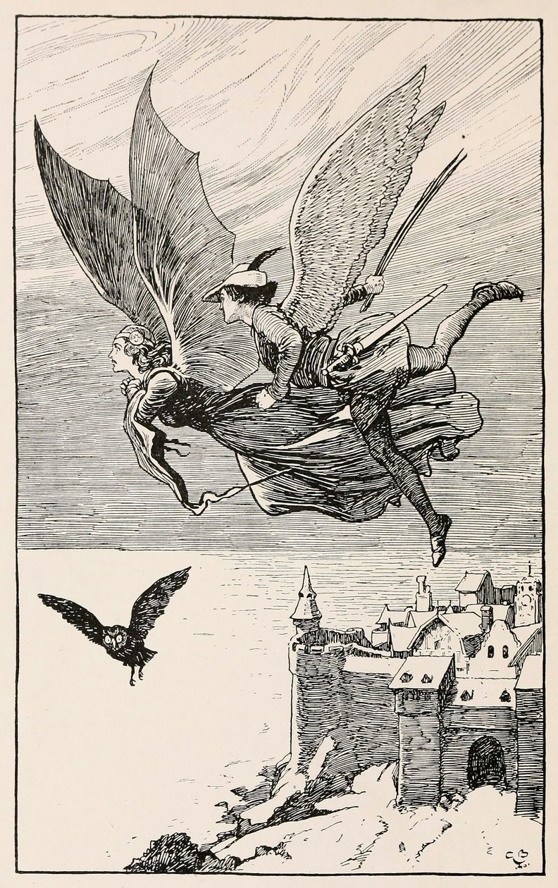 The travelling companion flew behind her, from Fairy Tales from Hans Anderson by Gordon Browne