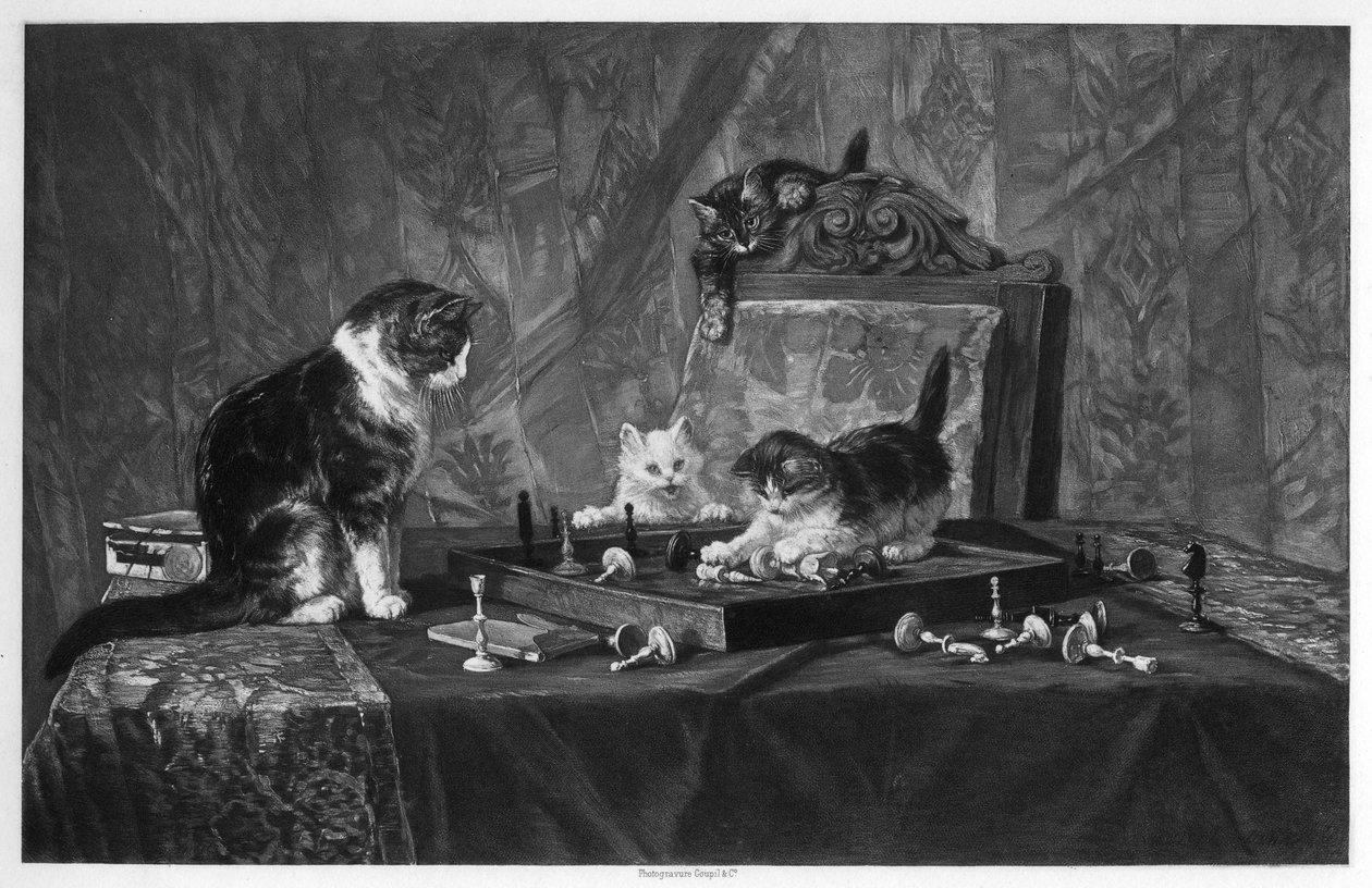 Cats Playing with a Chessboard by Goupil and Co
