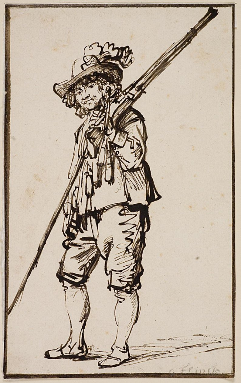 A Standing Soldier with a Musket Over His Shoulder by Govert Flinck