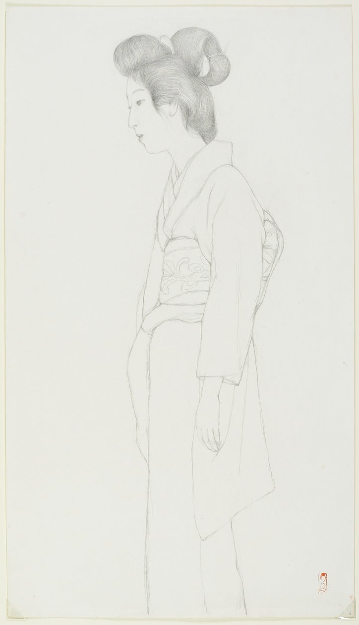 Drawing of a Standing Woman by Goyo Hashiguchi
