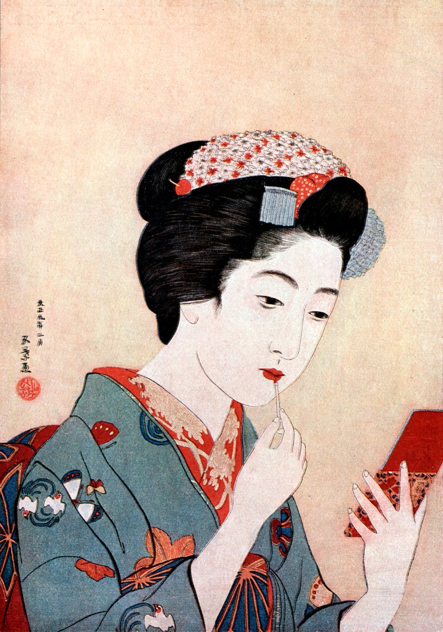 A Woman with a Beni Brush by Goyo Hashiguchi