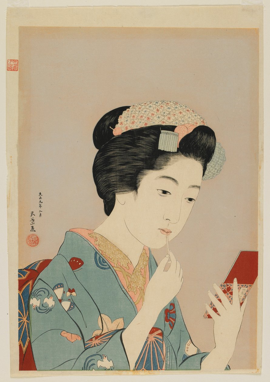 Woman Applying Lip Rouge by Goyo Hashiguchi