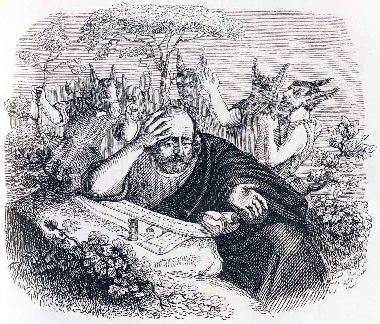 Democritus (460-370 BC) and the Abderitans (Letter from Hippocrates) - Fables by La Fontaine by Grandville