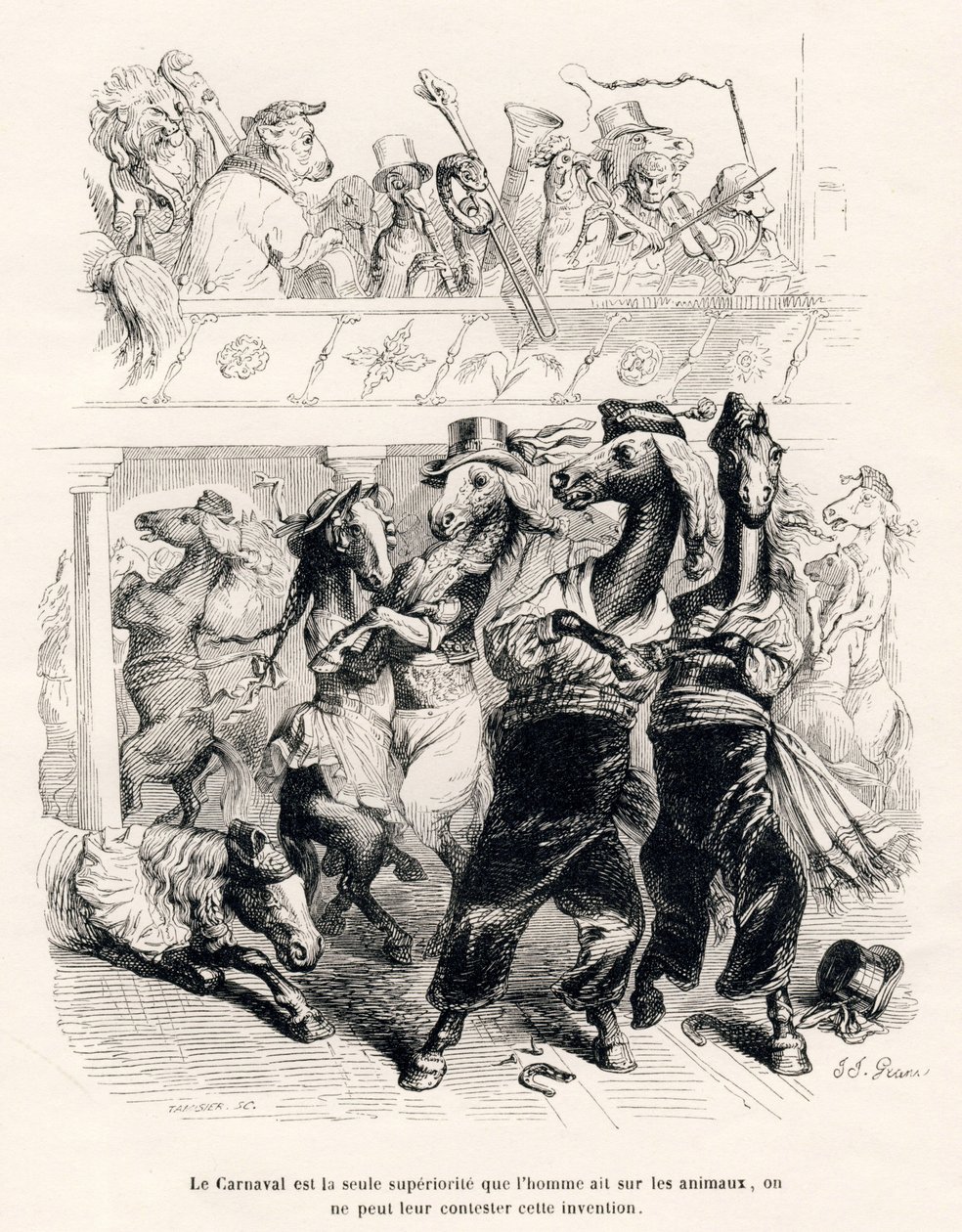 The Carnival of Horses. Illustrated Vignettes by JJ Granville. Engraving signed Tamisier in the section 