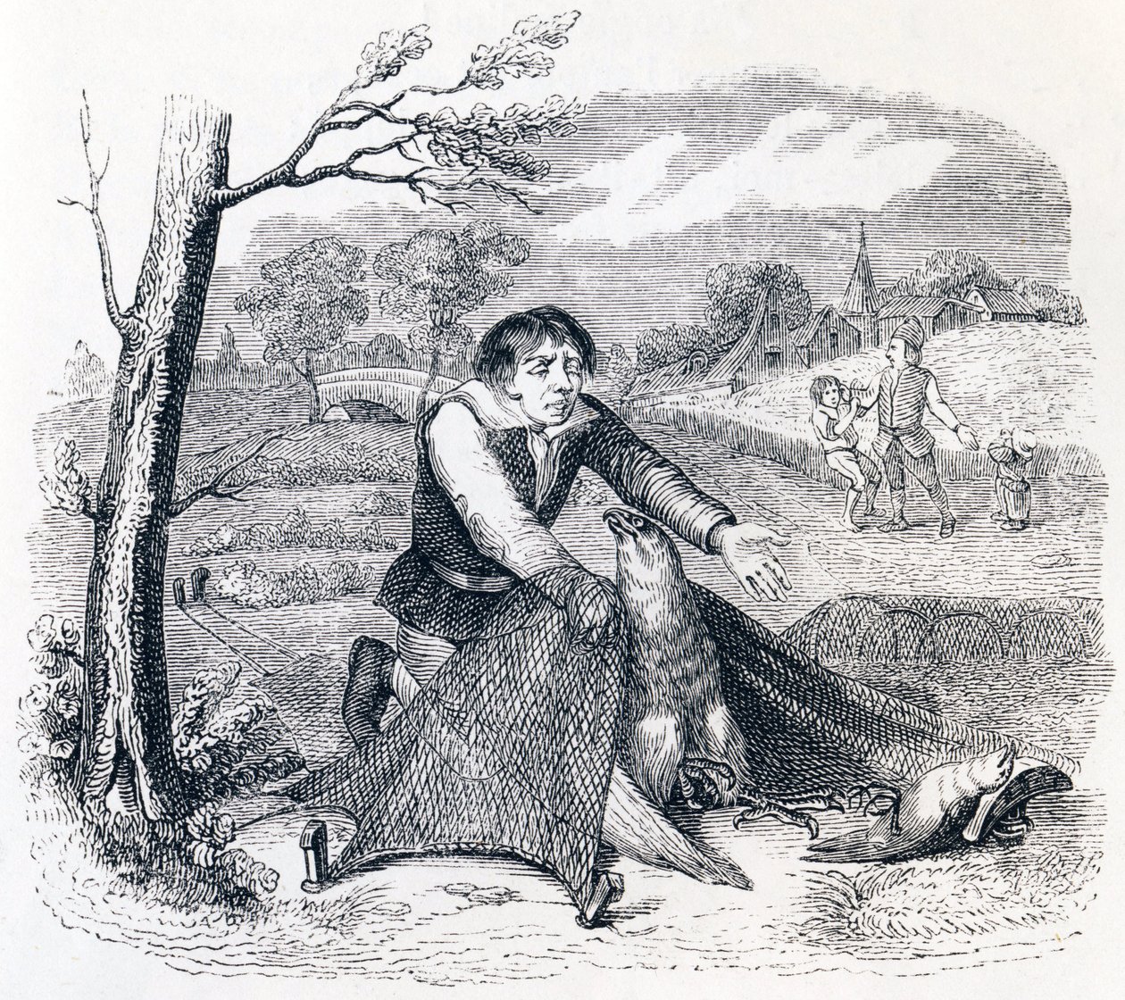 The Birdcatcher, the Goshawk and the Lark - Fables by La Fontaine by Grandville