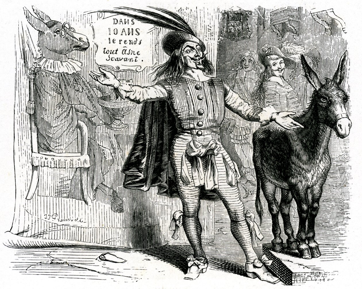 The charlatan: La Fontaine fable illustrated by Grandville. Edition Garnier 1860. This skipper makes it hard to make every donkey scientist. by Grandville (1803 47)