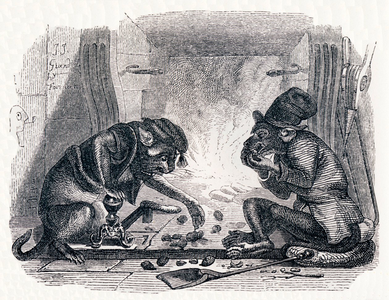 The Donkey and the Cat - Fables by La Fontaine by Grandville