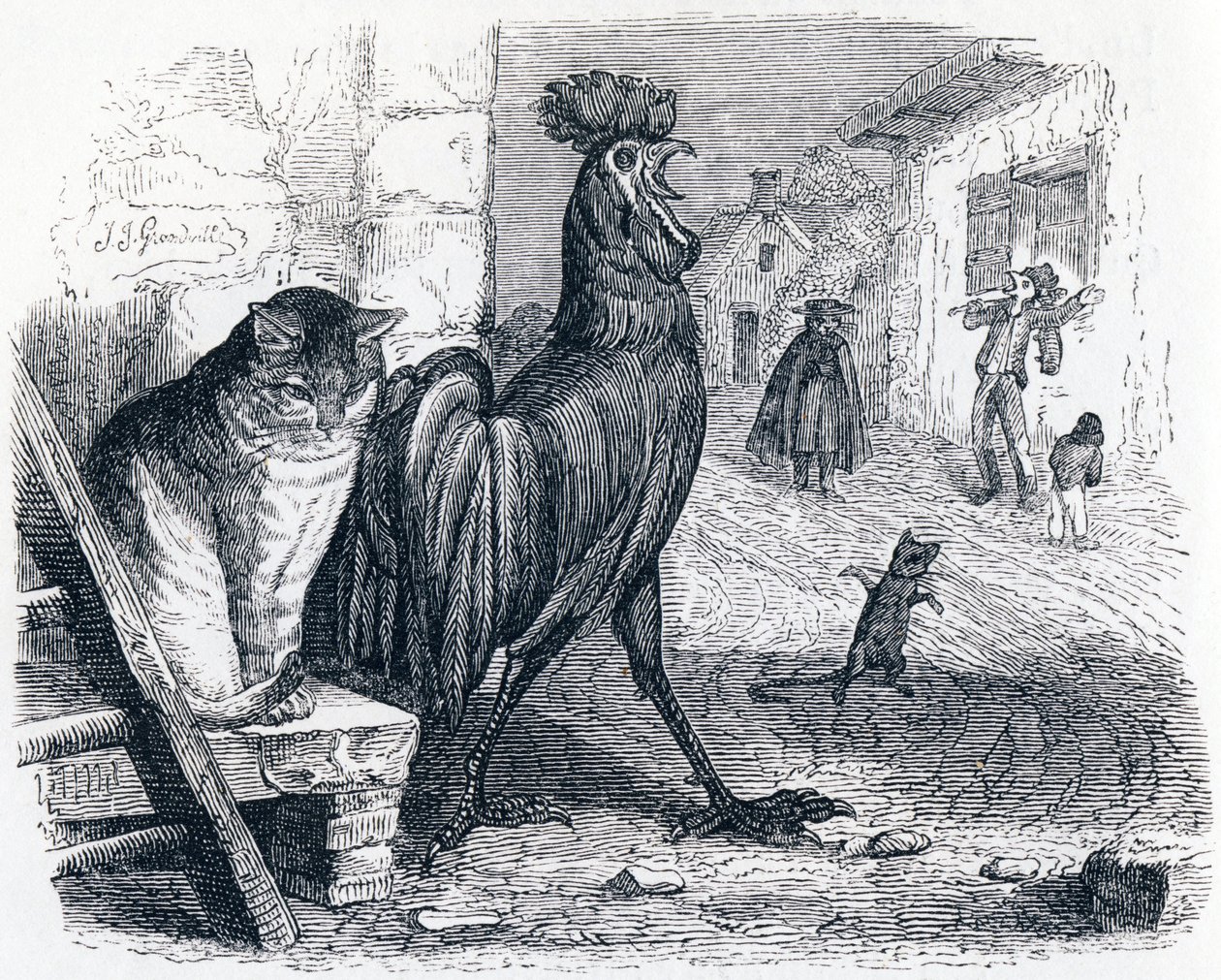 The Gilt, the Cat and the Mouse - Fables by La Fontaine by Grandville