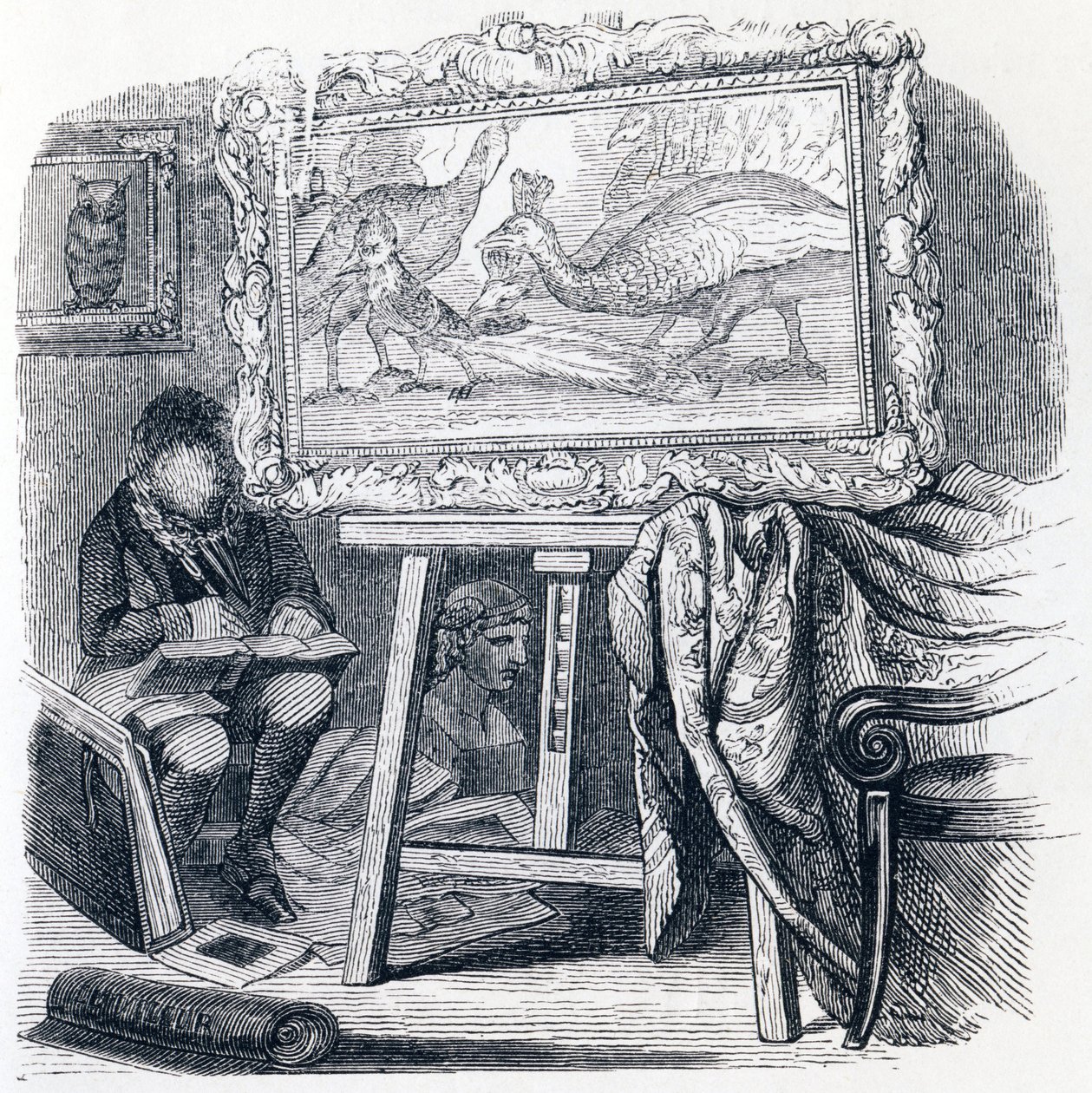 The Jay Adorns with Peacock Feathers by Grandville