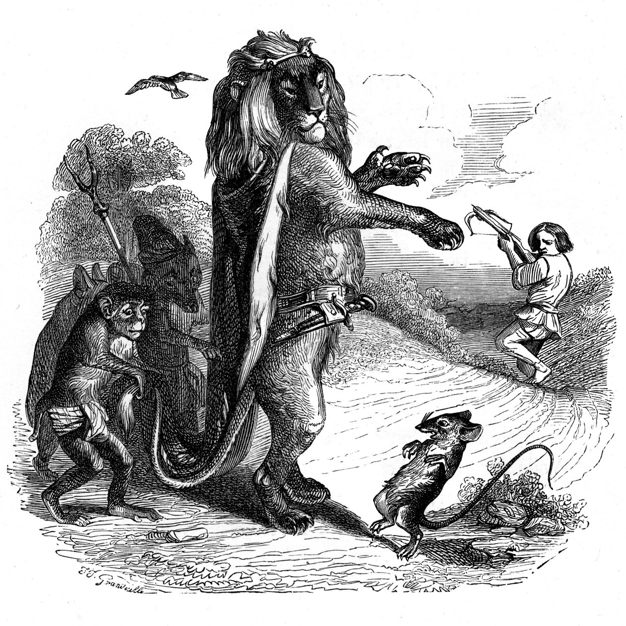 The lion and the rat: La Fontaine fable illustrated by Grandville by Grandville (1803 47)