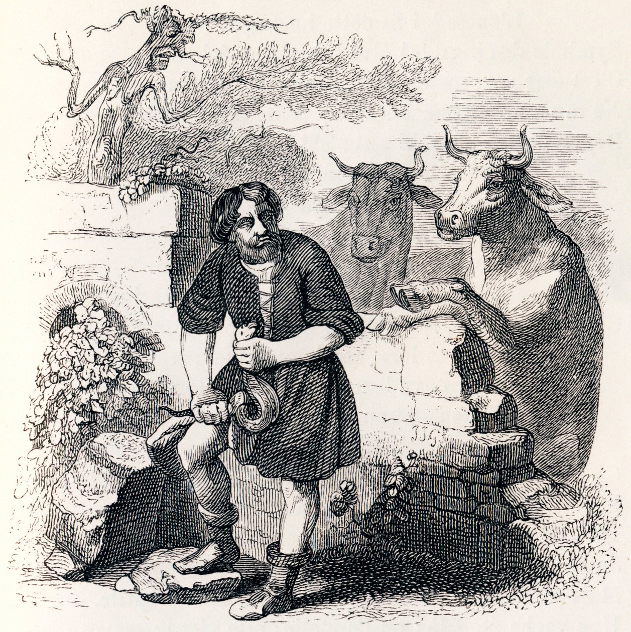 The Man and the Snake - Fables by La Fontaine by Grandville
