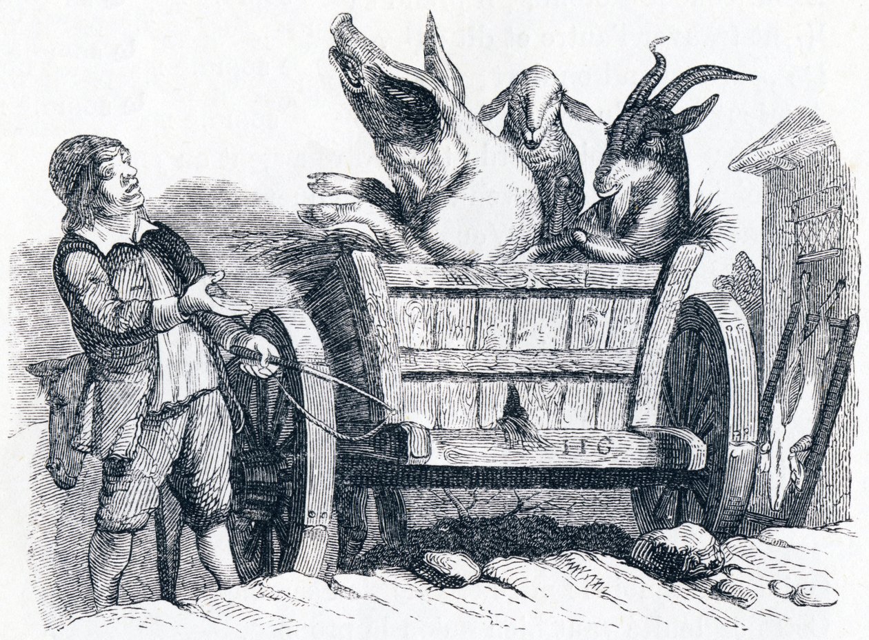 The Pig, the Goat and the Sheep - Fables by La Fontaine by Grandville