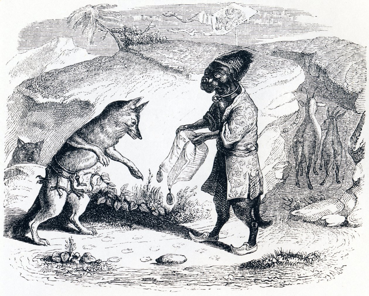 The Sick Lion and the Fox - Fables by La Fontaine by Grandville
