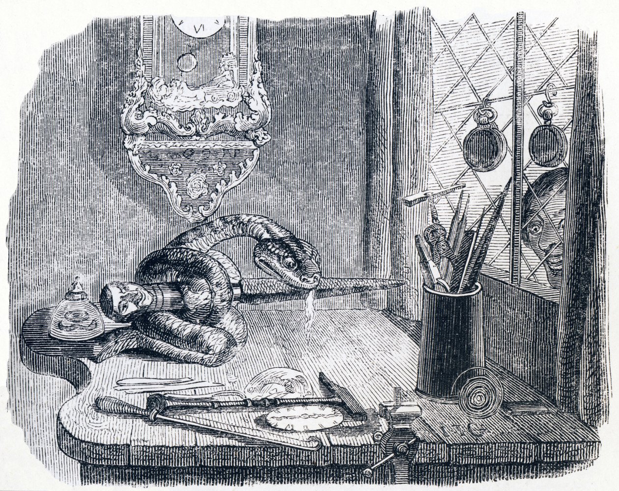 The Snake and the File - Fables by La Fontaine by Grandville