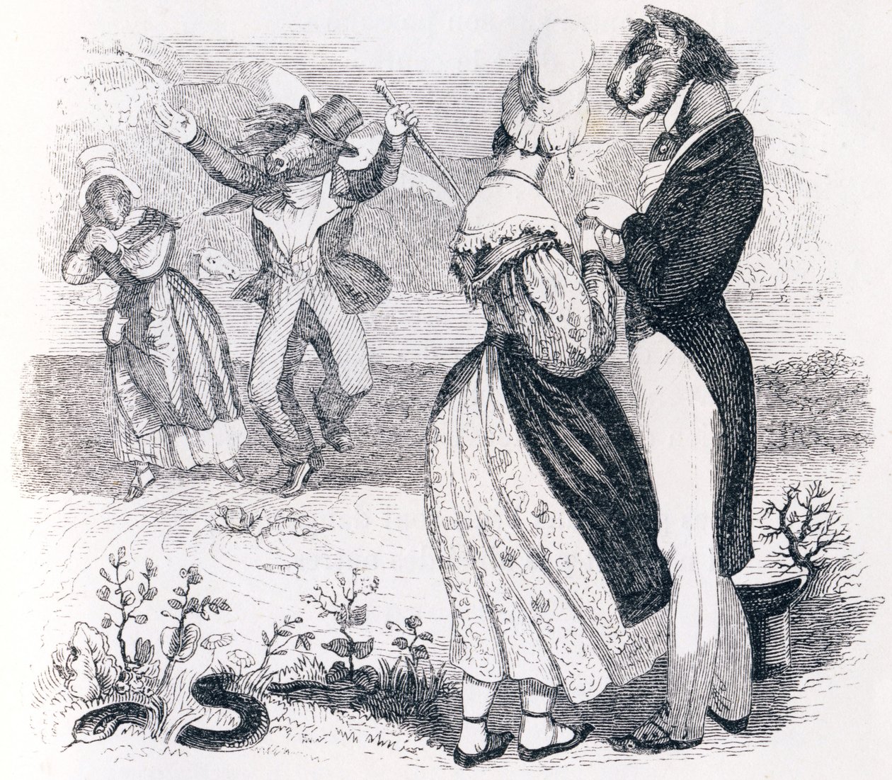 The Stream and the River - Fables by La Fontaine by Grandville