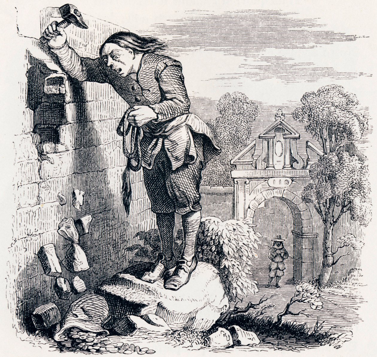 The treasure and the two men - Fables by La Fontaine by Grandville