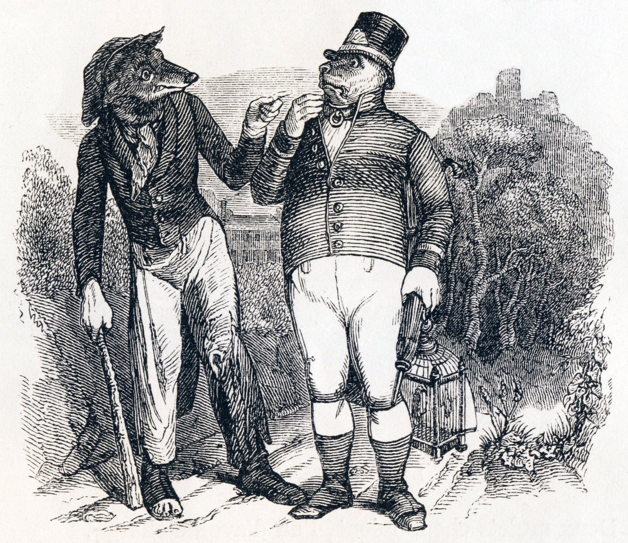 The Wolf and the Dog - Fables by La Fontaine by Grandville