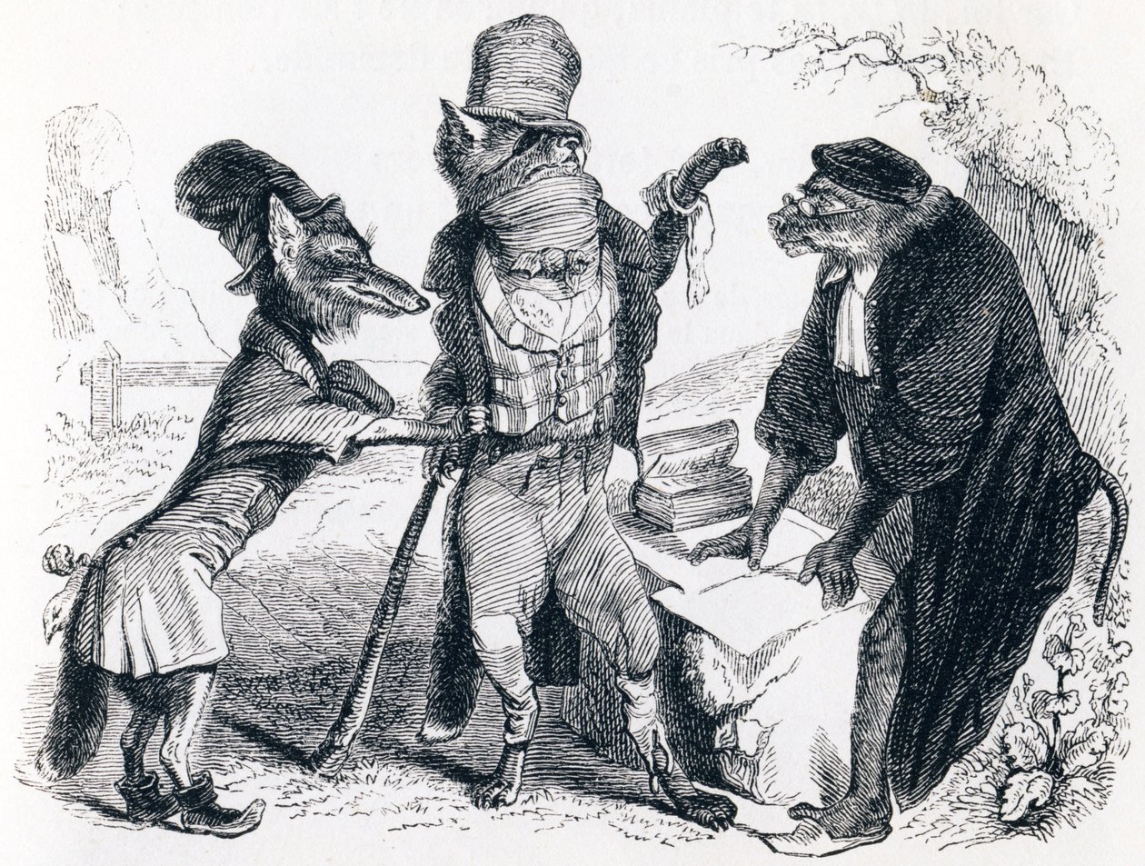 The Wolf Pleading Against the Fox in Front of the Monkey - Fables by La Fontaine by Grandville