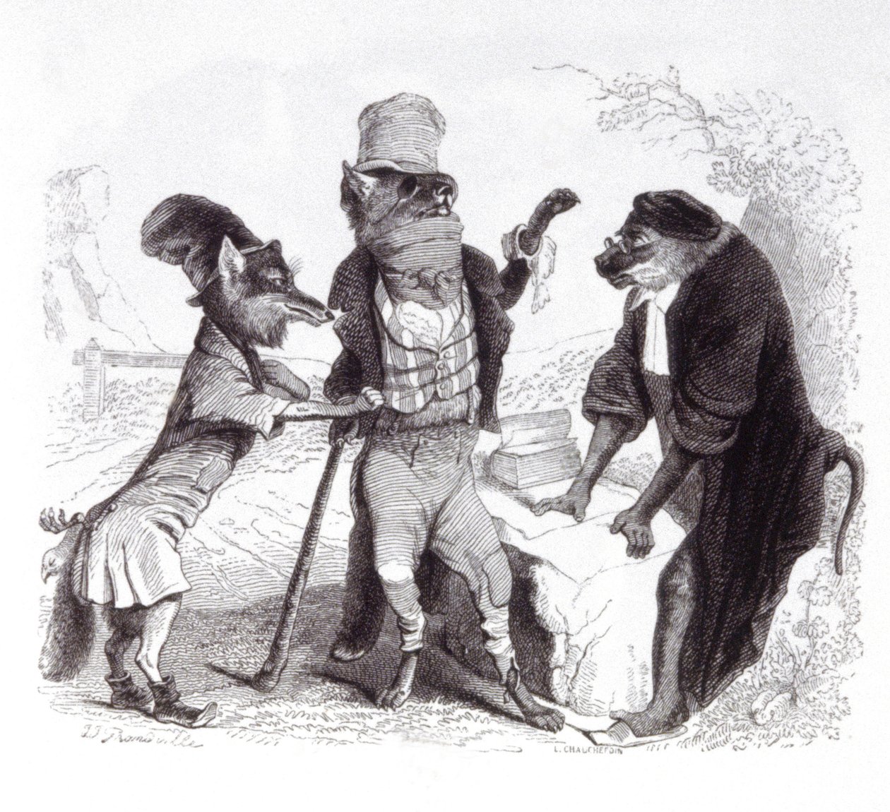 The Wolf Pleading Against the Fox in Front of the Monkey by Grandville (1803 47)