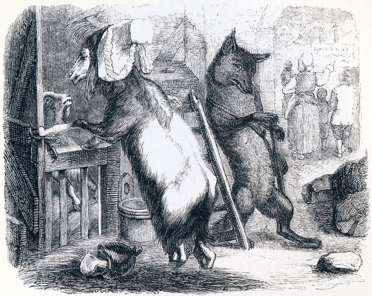 The Wolf, the Goat and the Baby Goat - Fables by La Fontaine by Grandville