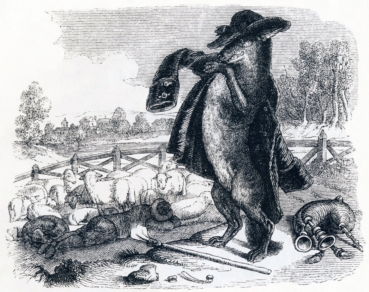 The Wolf Who Becomes a Shepherd - Fables by La Fontaine by Grandville