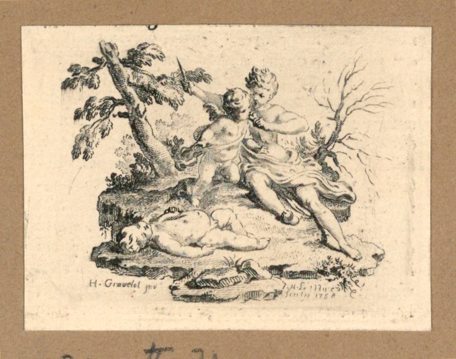 Cupid Having Cupid Eat the Heart of a Boy, Which She Has Cut Out by Gravelot