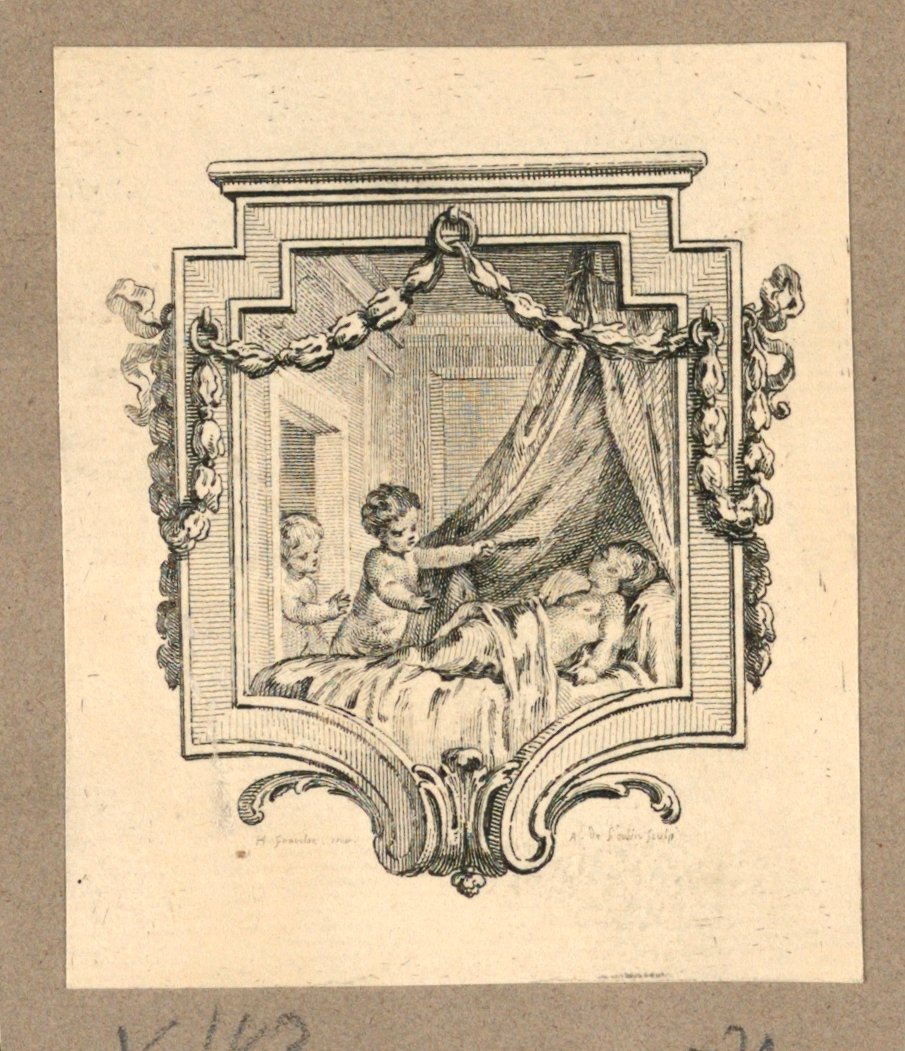 Two Children Watch a Sleeping One in an Escutcheon by Gravelot