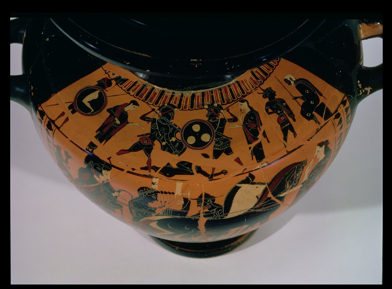Attic Black-Figure Hydria, Battle Scene (detail) by Greek