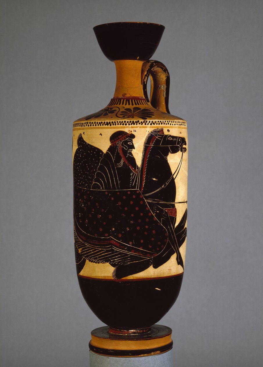 Attic Black-Figure Lekythos Depicting Poseidon, 6th-5th Century BC by Greek