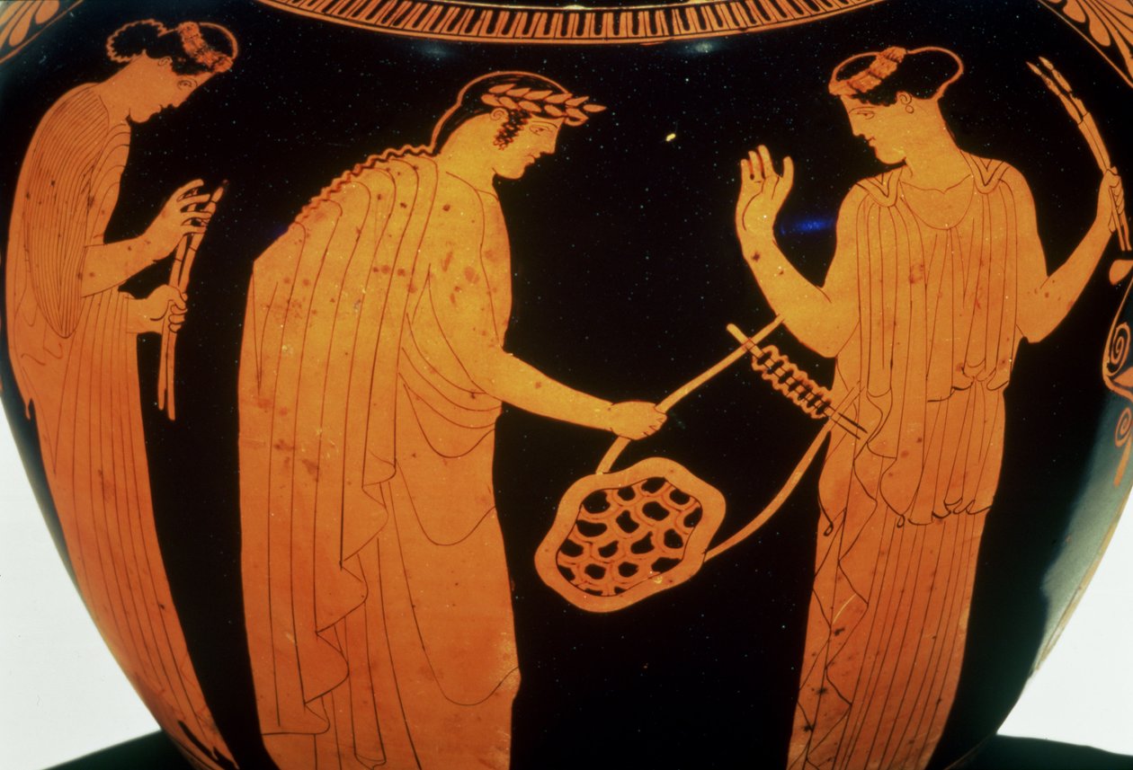 Attic red-figure hydria decorated with the story of Thamyris, the Thracian Bard, c.440-420 BC by Greek