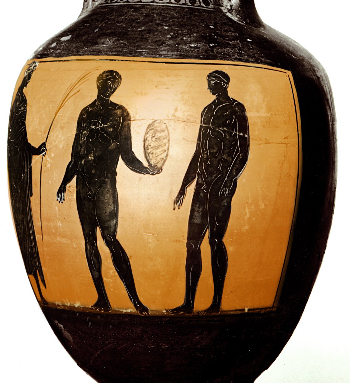 Panathenaic Amphora Depicting an Athlete Receiving a Trophy, 580-520 BC by Greek