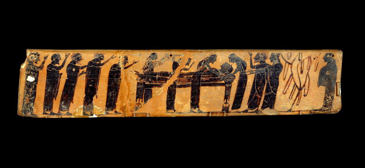 Greek Art: Fragment of a Vase with Black Figures Representing a Funeral Ceremony by Greek