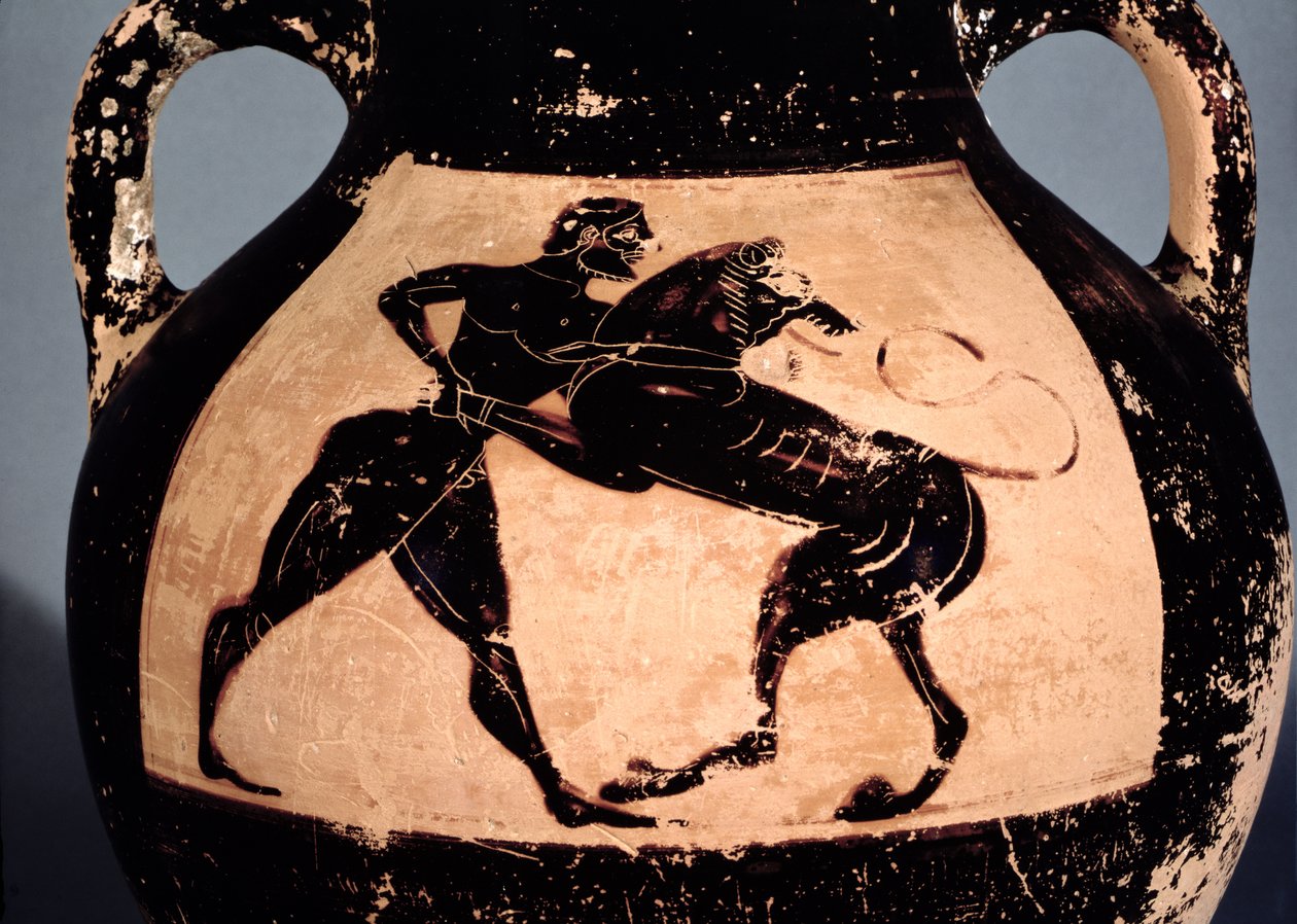Herakles struggling with the Nemean lion (detail) by Greek