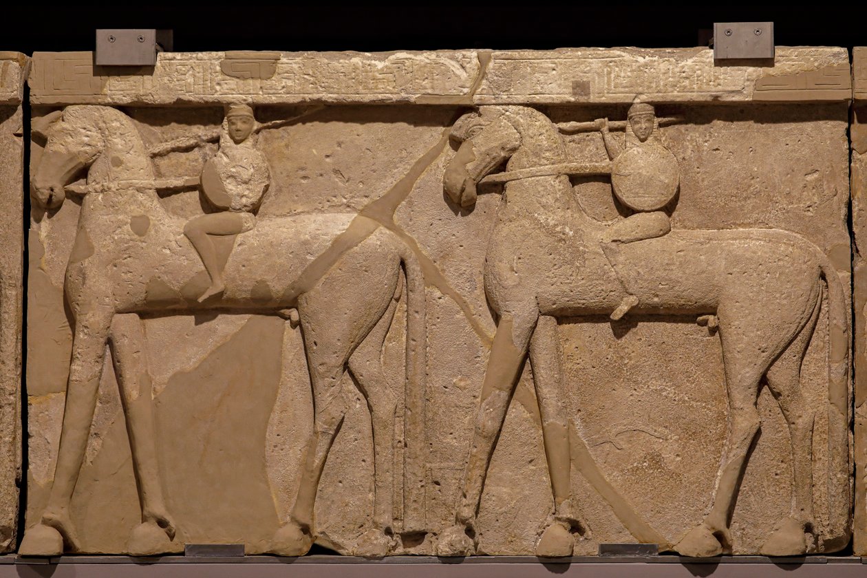 Poros Stone Frieze Depicting a Procession of Horsemen, 7th Century BC by Greek