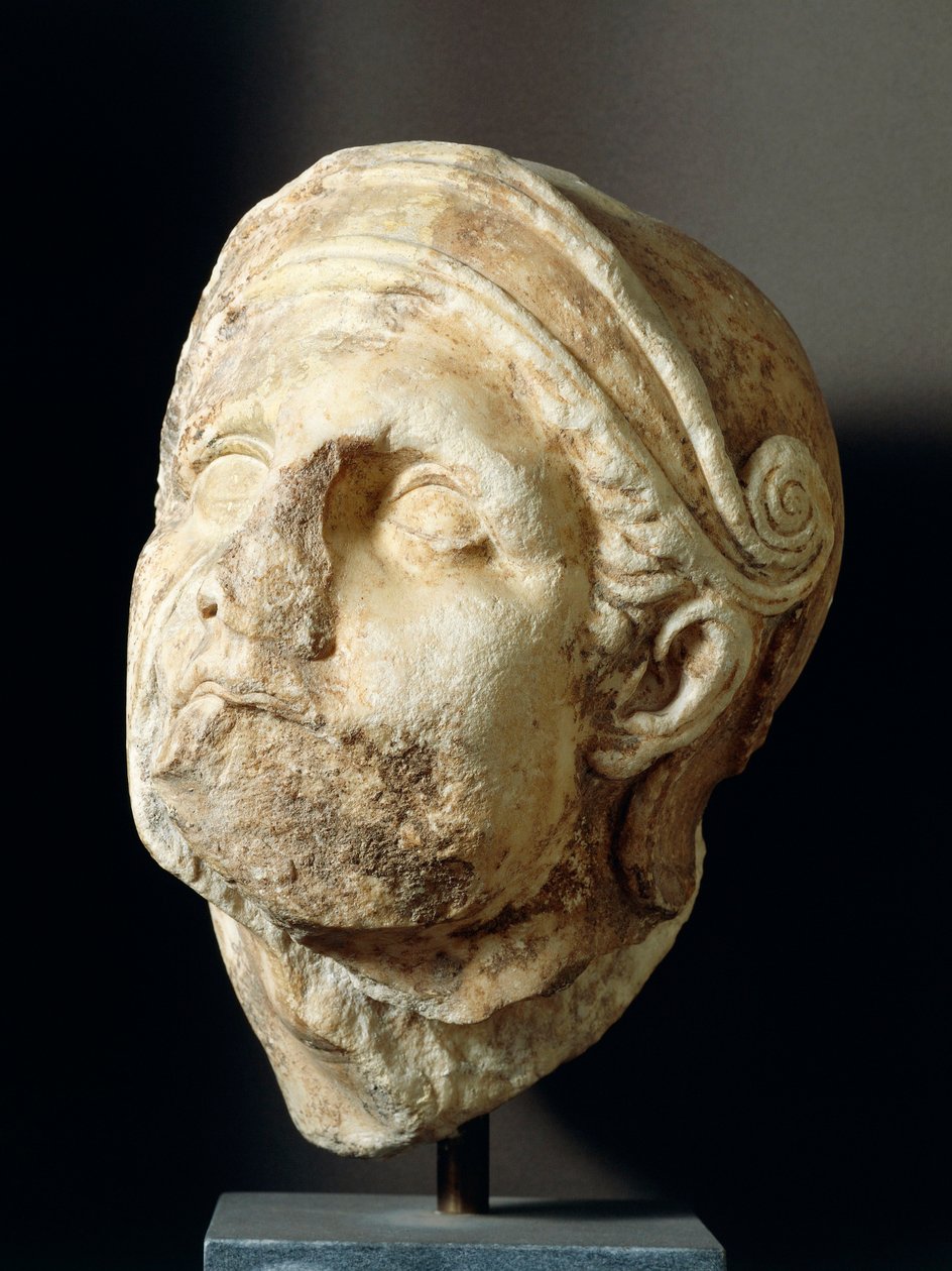 Warrior Head by Skopas from Front of Athena Alea Temple at Tegea, 4th Century BC by Greek