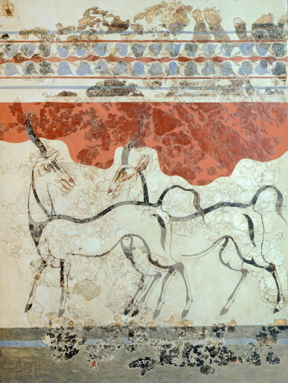 Antelopes, Akrotiri Fresco, Thera, Greece by Greek School