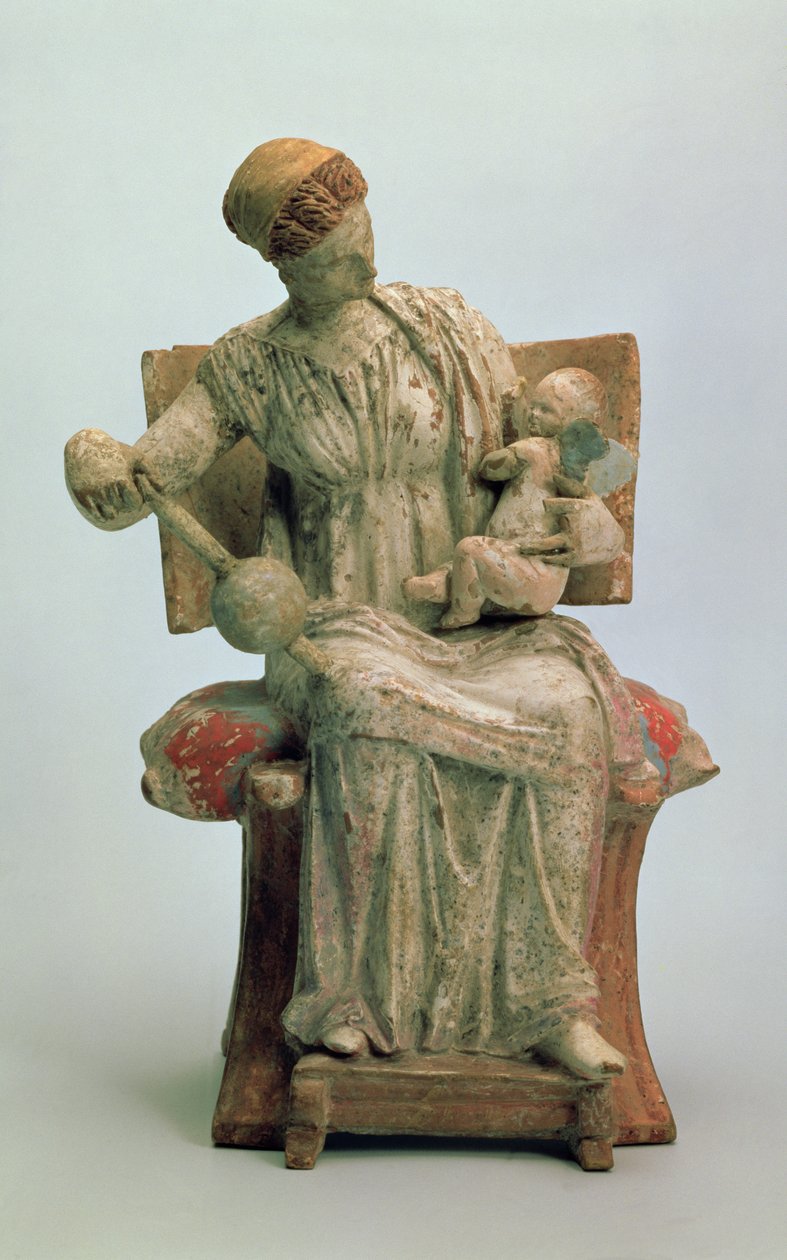 Figurine of Aphrodite playing with Eros, from Tanagra, late 4th century BC by Greek School