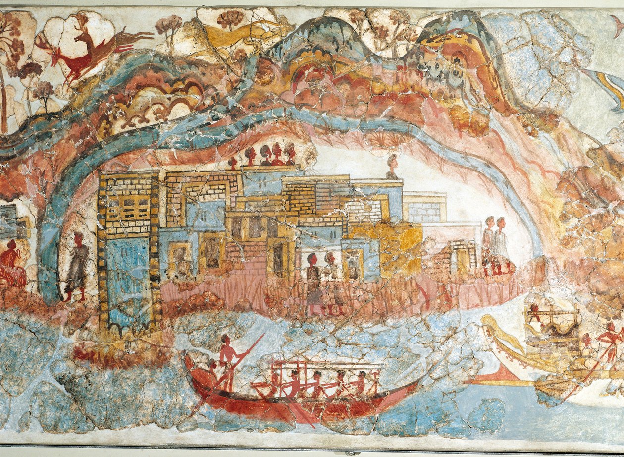 Fresco Depicting a Ship Procession from Akrotiri, Thera Island, Santorini, Greece (detail) by Greek School